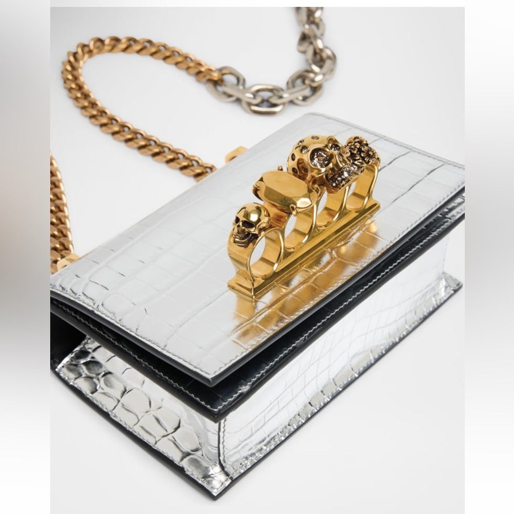 McQueen Croc-Embossed Bag with Gold Chain - Picture 2 of 15